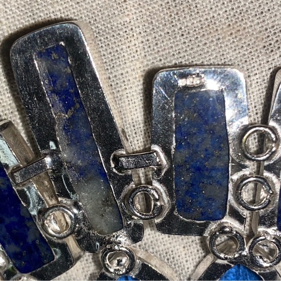 Sophisticated Lapis Lazuli + Blue Topaz statement cluster Necklace - Picture 7 of 12